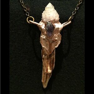 Quartz crystal Antler Wolf Necklace